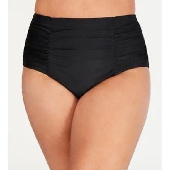 ISLAND ESCAPE Black High Waist Tummy Control Ruched Swim Bottoms Plus Size 22W - Picture 2 of 6
